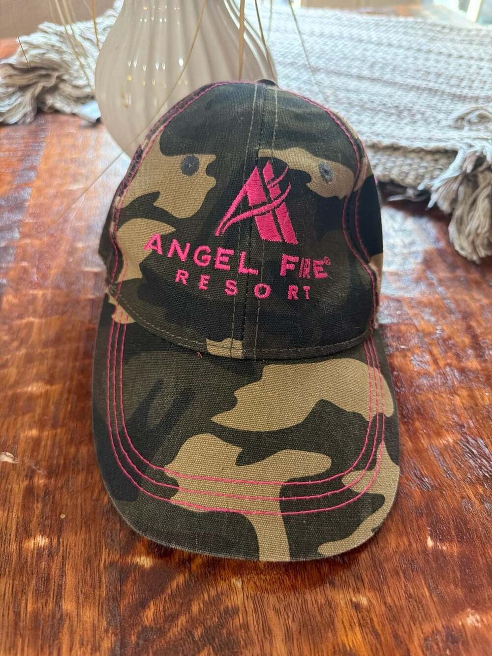 Polar Graphics Angel Fire Resort Camo Adjustable Baseball Cap with Pink Embroide